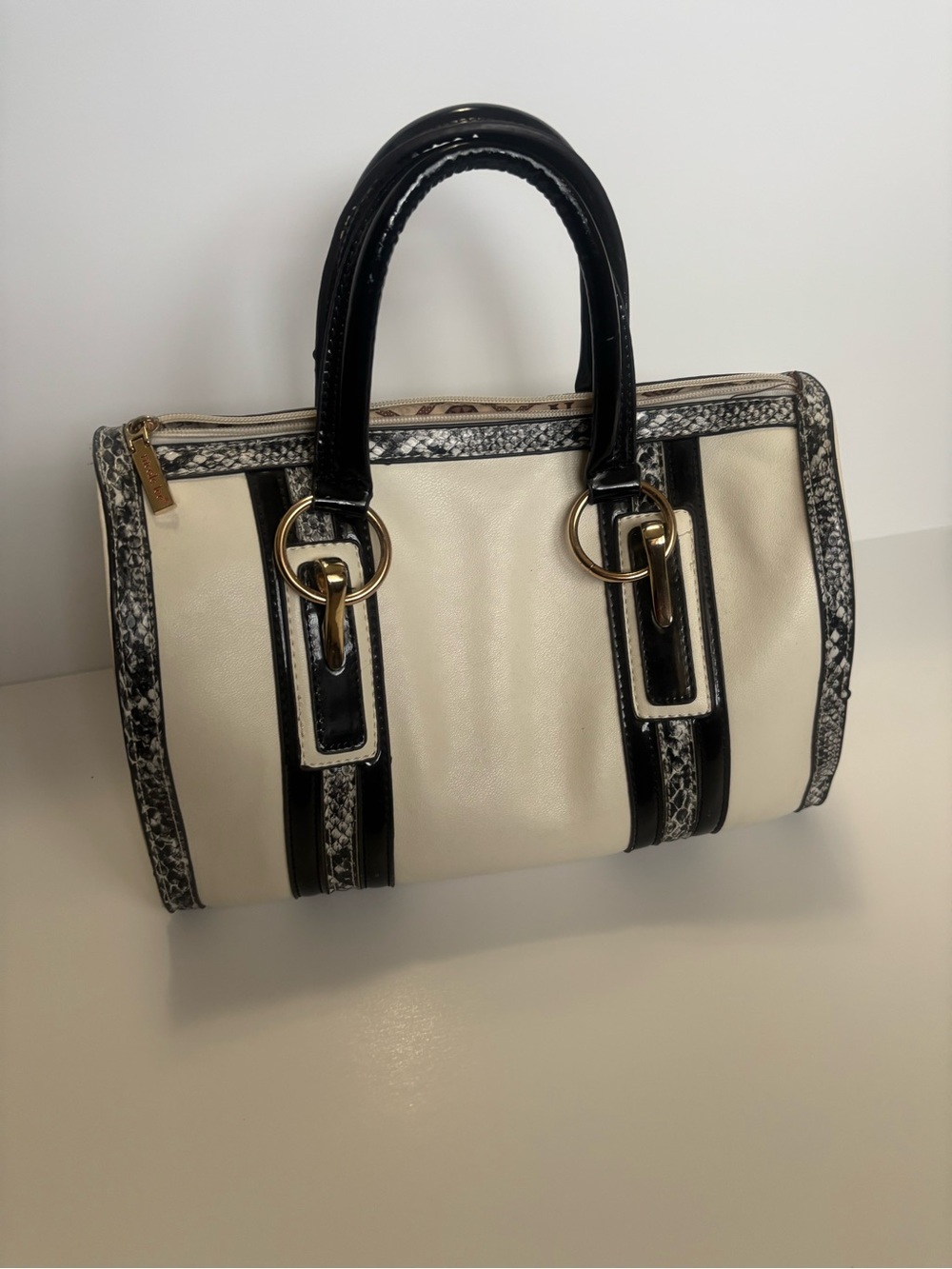 Nicole Lee Black and White Studded Satchel with Gold Accents - Picture 3 of 6